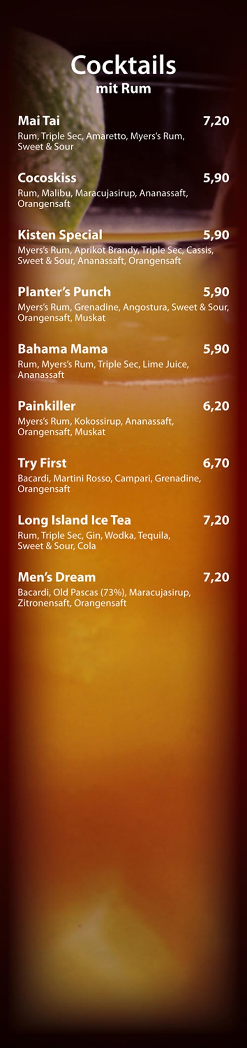 Cocktails mit Rum - Cocktailbar Die Kiste in Cuxhaven