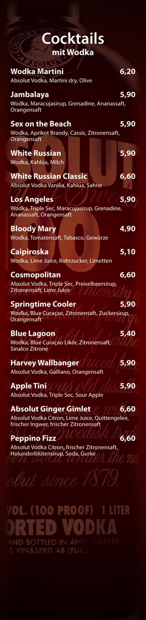 Cocktails mit Wodka - Cocktailbar Die Kiste in Cuxhaven