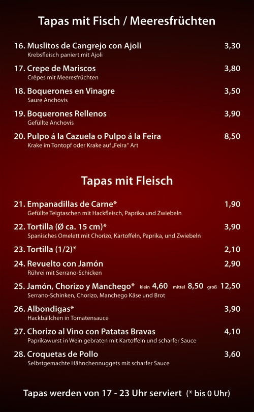 Tapas mit Fisch / Meeresfruechten und Tapas mit Fleisch - Cocktailbar Die Kiste in Cuxhaven