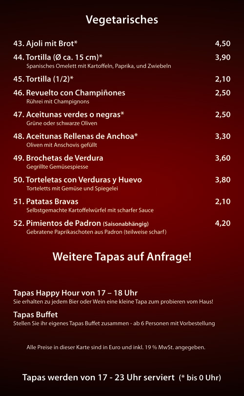 Vegetarische Tapas - Cocktailbar Die Kiste in Cuxhaven