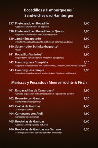 Sandwiches, Hamburger, Fischgerichte und Gerichte mit Meeresfrüchten