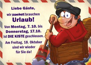 Betriebsferien vom 07. bis 17. Oktober 2019