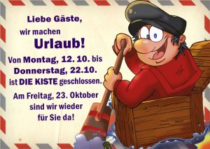 Betriebsferien vom 12. bis 22. Oktober 2020
