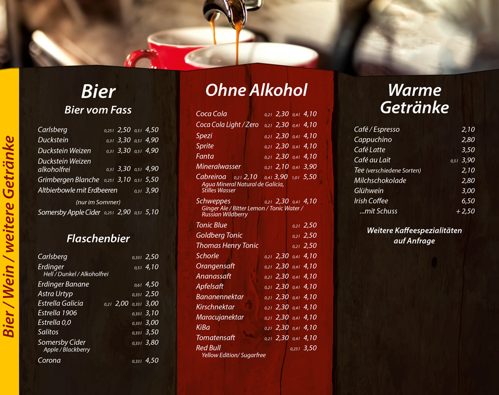 Bier, Alkoholfreie Getränke, Warme Getränke - Die Kiste in Cuxhaven