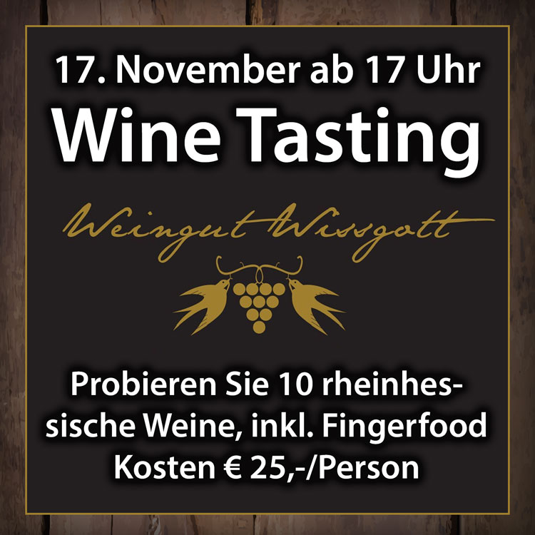 Wine-Tasting mit Weingut Wissgott am 17. November 2022 in der DIE KISTE in Cuxhaven