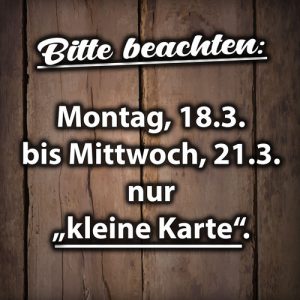 Kleine Karte von Montag, 18.3. bis Mittwoch 21.3.2024 - DIE KISTE - Cocktails und Tapas Cuxhaven