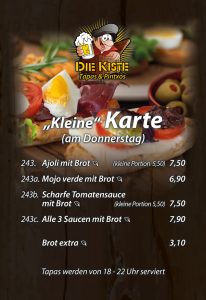 Tapas - Kleine Karte - Brot und Dips - DIE KISTE Cuxhaven