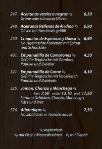Tapas - Kleine Karte - Vegetarisch, Meeresfrüchte, Fleisch - DIE KISTE Cuxhaven